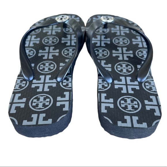 Tory Burch Black and Gray Flip Flops - Picture 4 of 9